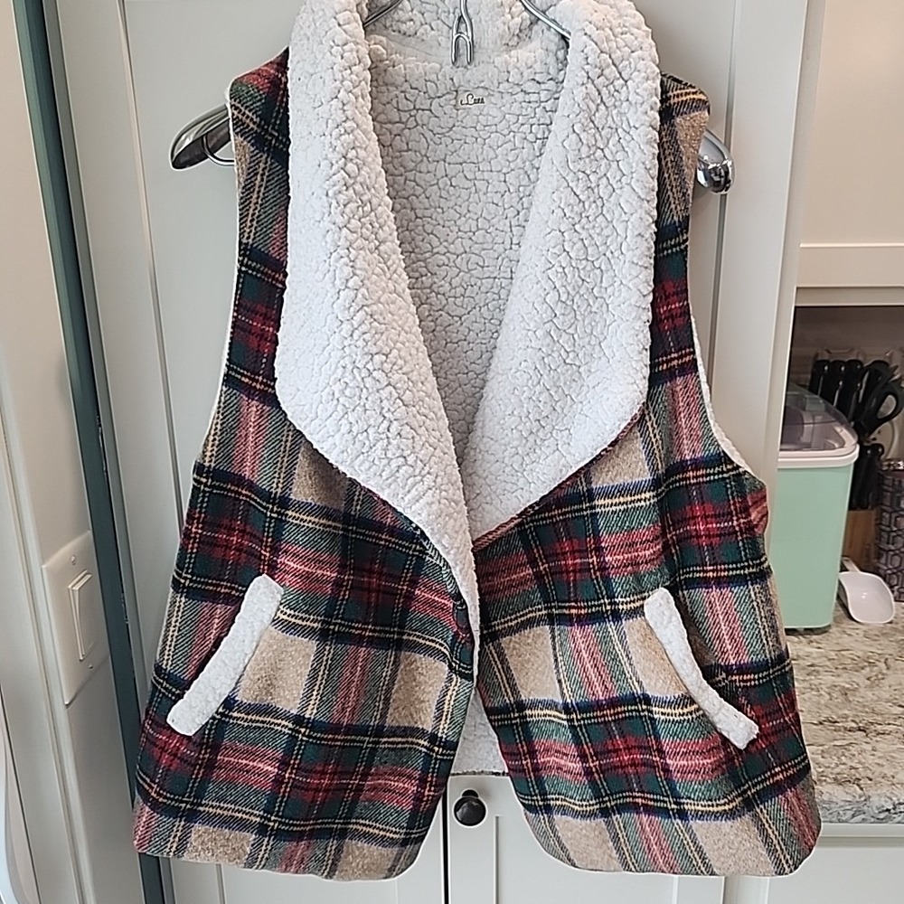 e.Luna Vest Women's Sz L fleece Plaid‎